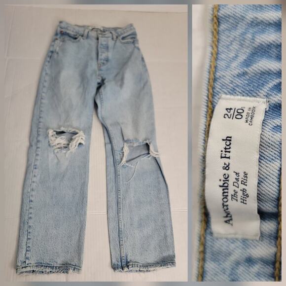 Abercrombie & Fitch Jeans Womens 24 Short The Dad High Rise Straight Button Fly - Picture 1 of 12